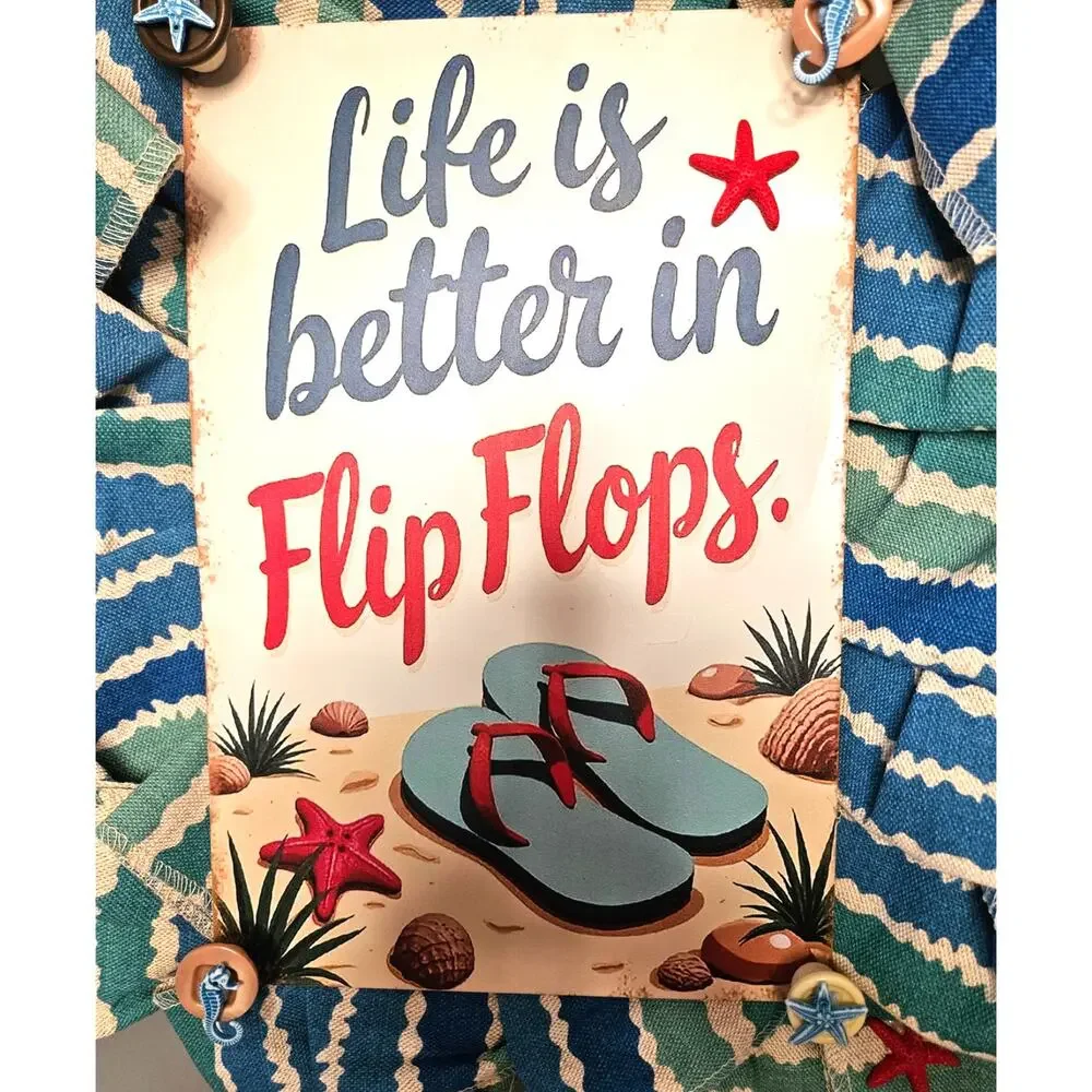 Handmade Wreath Life is better in flip flops Beach Summer Florida Door Decor